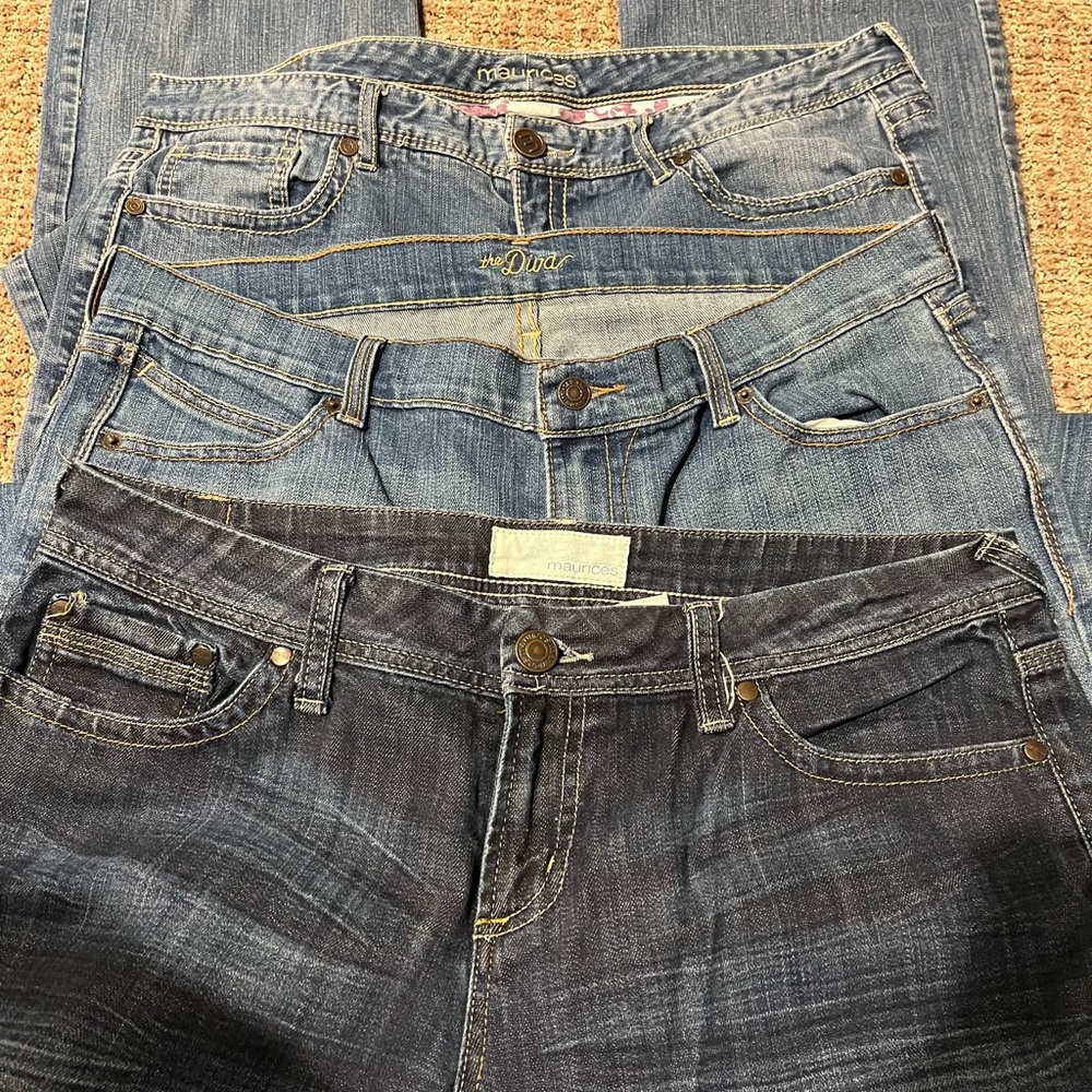 SOLD. Denim Jeans, 3 pair of womens jeans. Size 14 tall.